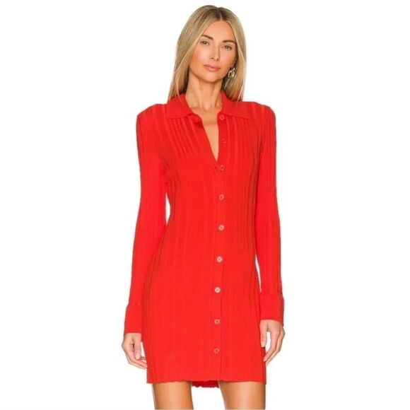 MILLY x Revolve Polo Ribbed Cardigan Button Up Coral Mini Dress Size Large - Picture 2 of 9